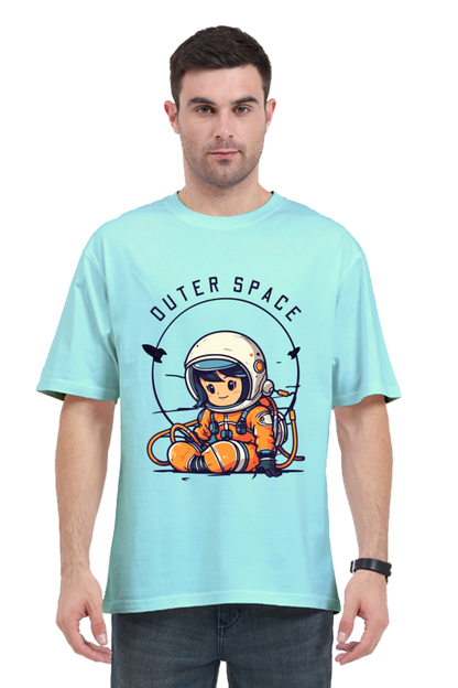 MEN || ROUND NECK OVERSIZED CLASSIC T-SHIRT || SPACE GRAPHIC || CUTE ASTRONAUT || VECTOR ART