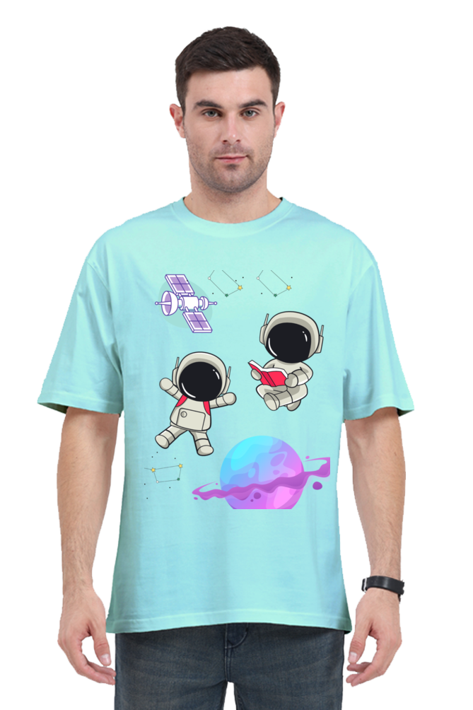 MEN || ROUND NECK OVERSIZED CLASSIC T-SHIRT || SPACE GRAPHIC || CUTE ASTRONAUT || STARS AND PLANETS || COSMIC DESIGN