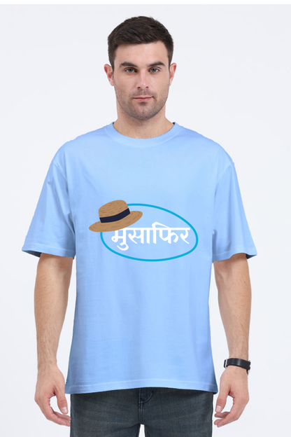 MEN || ROUND NECK OVERSIZED CLASSIC T-SHIRT || TRAVEL || HAT DESIGN || HINDI TEXT || MUSAFIR