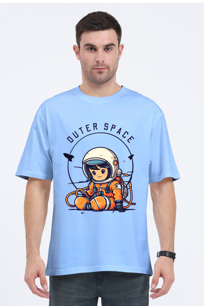 MEN || ROUND NECK OVERSIZED CLASSIC T-SHIRT || SPACE GRAPHIC || CUTE ASTRONAUT || VECTOR ART