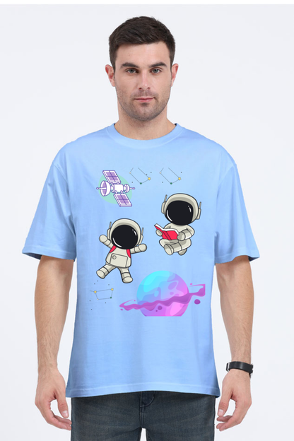 MEN || ROUND NECK OVERSIZED CLASSIC T-SHIRT || SPACE GRAPHIC || CUTE ASTRONAUT || STARS AND PLANETS || COSMIC DESIGN