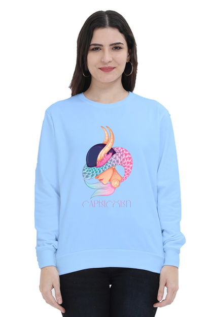 WOMEN || SWEATSHIRT || ZODIAC SIGN || ASTROLOGY || CAPRICORN || EARTH || VECTOR ART || MERMAID || HORNED GOAT || BIRTHDAY || GIFT FOR HER