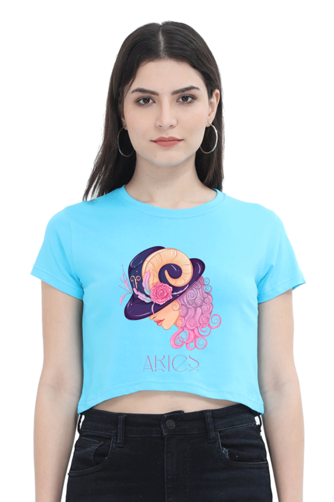 WOMEN || CROP TOP || ZODIAC SIGN || ASTROLOGY || ARIES || FLORAL PRINT || BIRTHDAY || GIFTS FOR HER