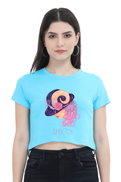 WOMEN || CROP TOP || ZODIAC SIGN || ASTROLOGY || ARIES || FLORAL PRINT || BIRTHDAY || GIFTS FOR HER