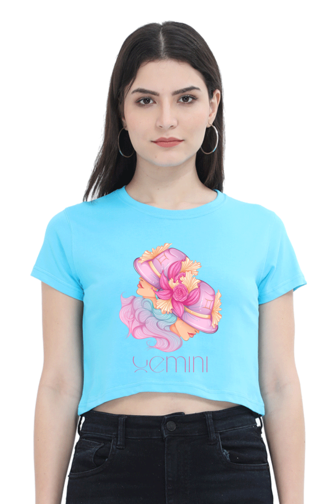 WOMEN || CROP TOP || ZODIAC SIGN || ASTROLOGY || GEMINI || FLORAL PRINT || BIRTHDAY || GIFTS FOR HER