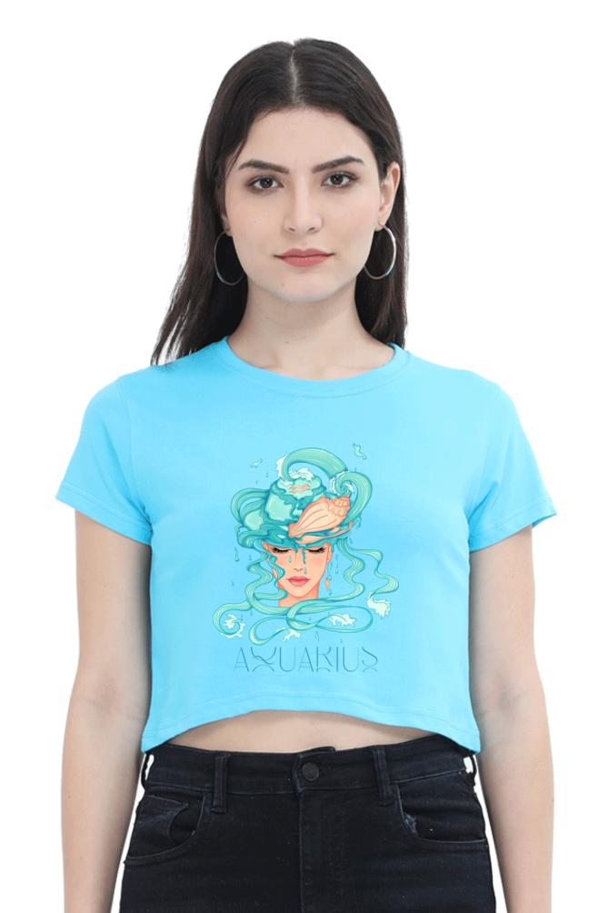 WOMEN || CROP TOP || ZODIAC SIGN || ASTROLOGY || AQUARIUS || CONFIDENCE || WATER || PSYCHEDELIC ART || BIRTHDAY || GIFT FOR HER