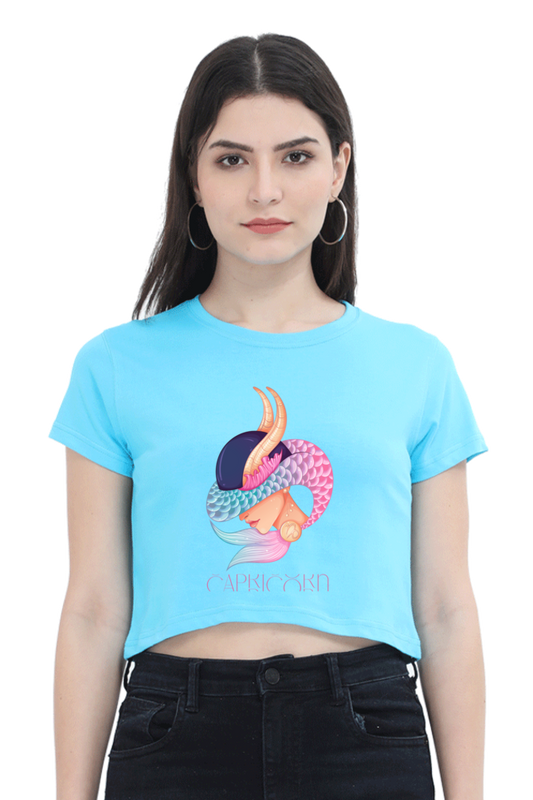 WOMEN || CROP TOP || ZODIAC SIGN || ASTROLOGY || CAPRICORN || EARTH || VECTOR ART || MERMAID || HORNED GOAT || BIRTHDAY || GIFT FOR HER