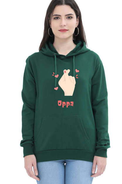 WOMEN || HOODIE SWEATSHIRT || K DRAMA OPPA FINGER HEART SARANGHAE