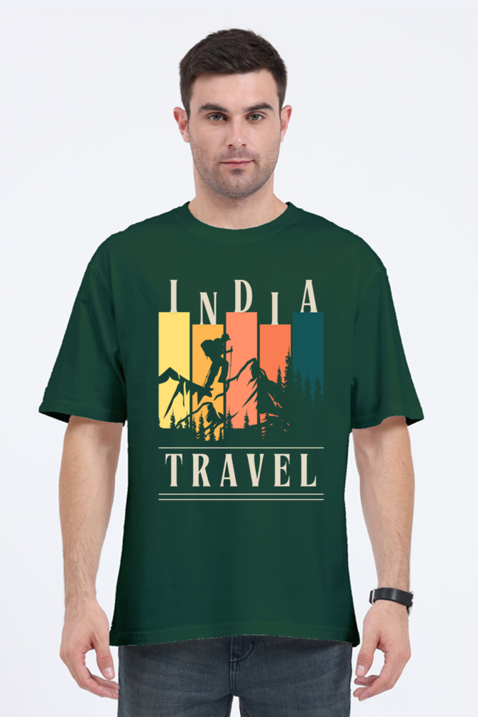 MEN || ROUND NECK OVERSIZED CLASSIC T-SHIRT || TRAVEL || ADVENTURE || INDIA || SKIER GRAPHIC