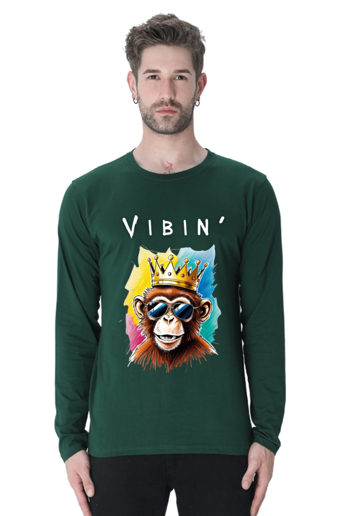 MEN || ROUND NECK FULL SLEEVES T-SHIRT || STREETWEAR || STREET ART || POSITIVE VIBES || BLACK COLOUR || MONKEY || FASHION