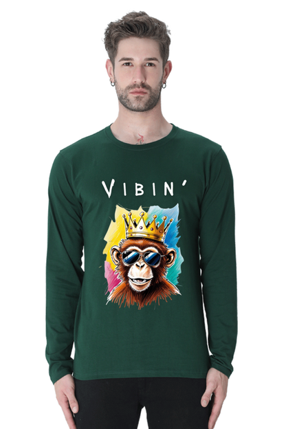 MEN || ROUND NECK FULL SLEEVES T-SHIRT || STREETWEAR || STREET ART || POSITIVE VIBES || BLACK COLOUR || MONKEY || FASHION