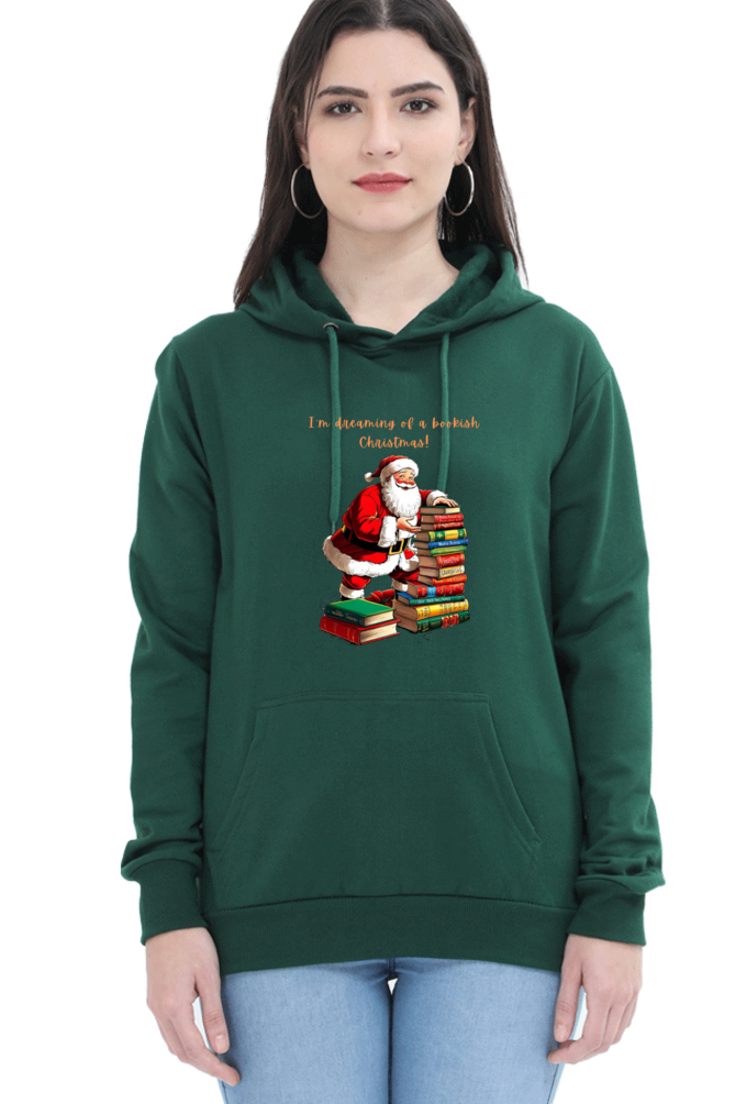 WOMEN || HOODIE SWEATSHIRT || MERRY CHRISTMAS || STREETWEAR || BOOKWORM || BOOK LOVER || SANTA CLAUS || READER || HOLIDAY FASHION || CUTE SANTA || GRAPHIC DESIGN || CHRISTMAS GIFTS || WINTER WEAR