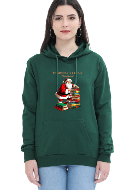 WOMEN || HOODIE SWEATSHIRT || MERRY CHRISTMAS || STREETWEAR || BOOKWORM || BOOK LOVER || SANTA CLAUS || READER || HOLIDAY FASHION || CUTE SANTA || GRAPHIC DESIGN || CHRISTMAS GIFTS || WINTER WEAR