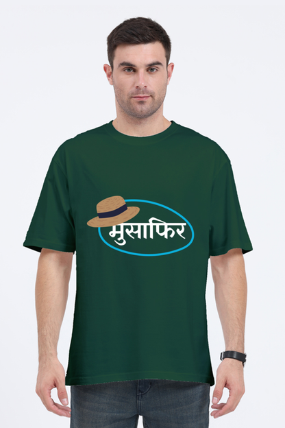 MEN || ROUND NECK OVERSIZED CLASSIC T-SHIRT || TRAVEL || HAT DESIGN || HINDI TEXT || MUSAFIR