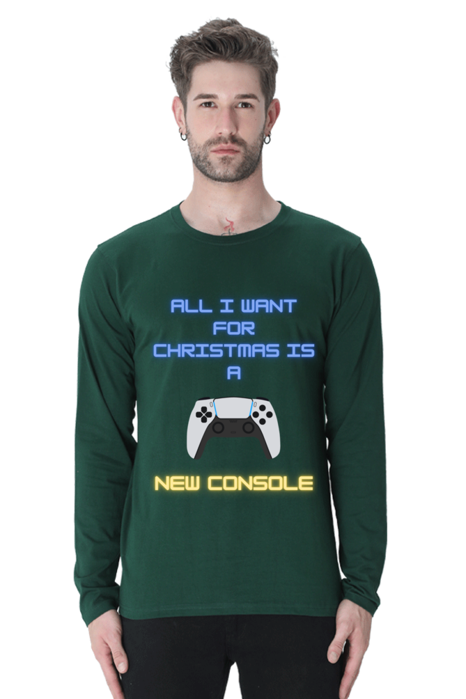 MEN || ROUND NECK FULL SLEEVES T-SHIRT || MERRY CHRISTMAS || STREETWEAR || PLAYSTATION CONSOLE || VECTOR ART || GAMER GIFT || GAMER STYLE || GAMING LOVER || ALL I WANT FOR CHRISTMAS IS A NEW CONSOLE