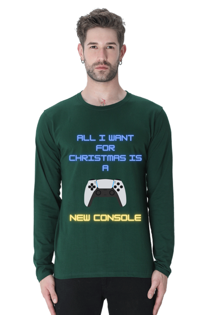 MEN || ROUND NECK FULL SLEEVES T-SHIRT || MERRY CHRISTMAS || STREETWEAR || PLAYSTATION CONSOLE || VECTOR ART || GAMER GIFT || GAMER STYLE || GAMING LOVER || ALL I WANT FOR CHRISTMAS IS A NEW CONSOLE