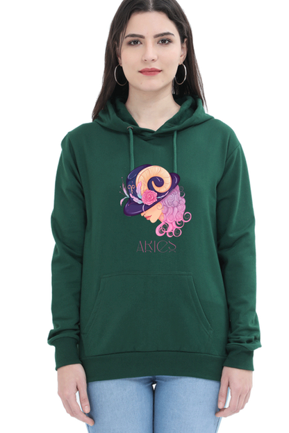 WOMEN || HOODIE SWEATSHIRT || ZODIAC SIGN || ASTROLOGY || ARIES || FLORAL PRINT || BIRTHDAY || GIFTS FOR HER