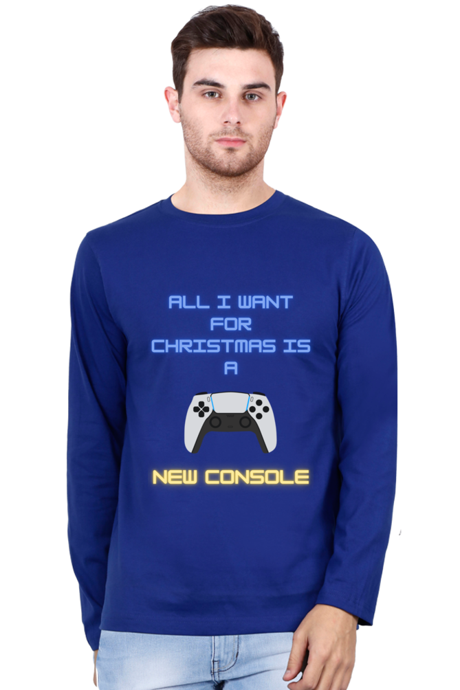 MEN || ROUND NECK FULL SLEEVES T-SHIRT || MERRY CHRISTMAS || STREETWEAR || PLAYSTATION CONSOLE || VECTOR ART || GAMER GIFT || GAMER STYLE || GAMING LOVER || ALL I WANT FOR CHRISTMAS IS A NEW CONSOLE