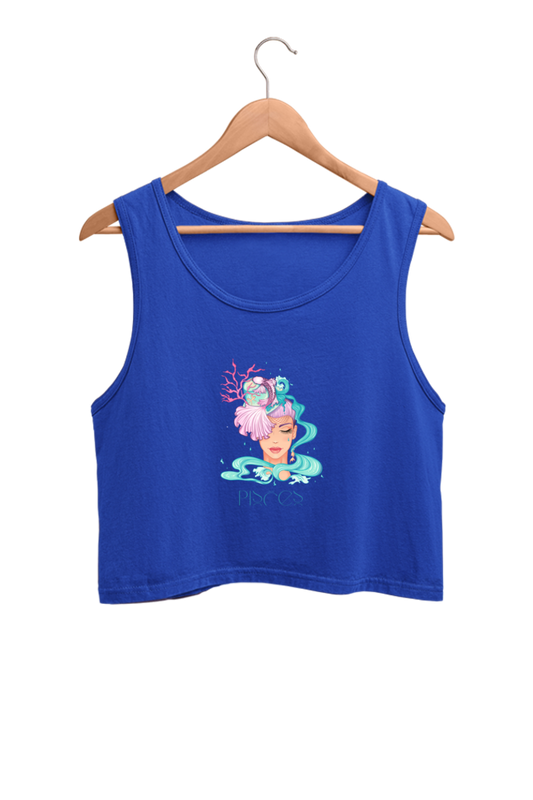 WOMEN || CROP TANK TOP  || ZODIAC SIGN || ASTROLOGY || PISCES || ROMANTIC || LOWBROW || SPIRITUAL || FISH || MERMAID || BIRTHDAY || GIFT FOR HER