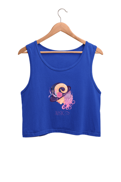 WOMEN || CROP TANK TOP || ZODIAC SIGN || ASTROLOGY || ARIES || FLORAL PRINT || BIRTHDAY || GIFTS FOR HER