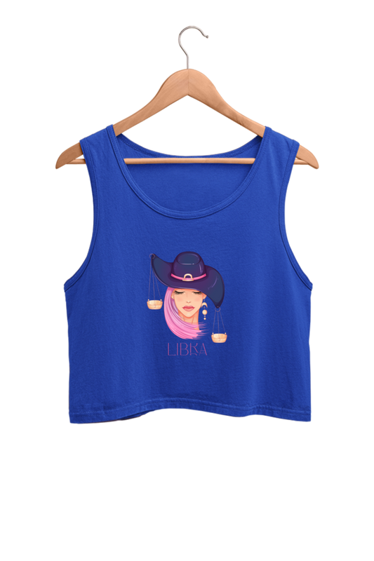 WOMEN || CROP TANK TOP || ZODIAC SIGN || ASTROLOGY || LIBRA || EXTROVERT || FRIENDLY || EARRINGS DESIGN || ELEGANT || VECTOR ART || BIRTHDAY || GIFT FOR HER