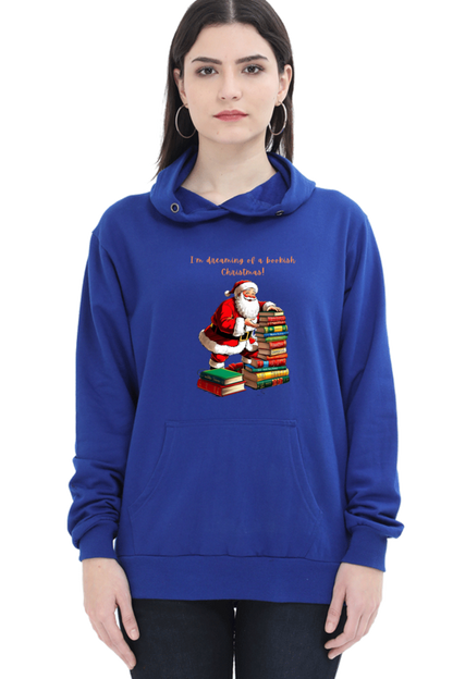 WOMEN || HOODIE SWEATSHIRT || MERRY CHRISTMAS || STREETWEAR || BOOKWORM || BOOK LOVER || SANTA CLAUS || READER || HOLIDAY FASHION || CUTE SANTA || GRAPHIC DESIGN || CHRISTMAS GIFTS || WINTER WEAR