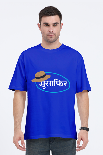 MEN || ROUND NECK OVERSIZED CLASSIC T-SHIRT || TRAVEL || HAT DESIGN || HINDI TEXT || MUSAFIR