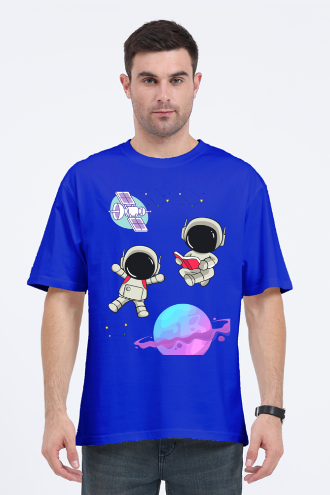 MEN || ROUND NECK OVERSIZED CLASSIC T-SHIRT || SPACE GRAPHIC || CUTE ASTRONAUT || STARS AND PLANETS || COSMIC DESIGN