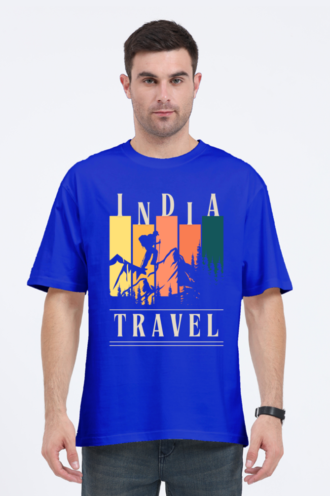 MEN || ROUND NECK OVERSIZED CLASSIC T-SHIRT || TRAVEL || ADVENTURE || INDIA || SKIER GRAPHIC